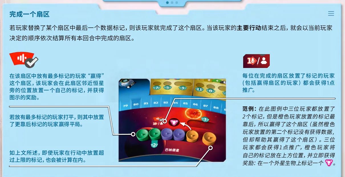 一个扇区完成时比较多数、领取奖励并保留第二名标记的示例